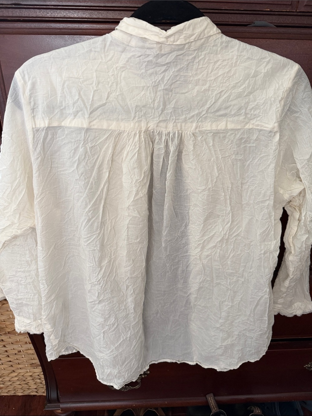 Lightweight Cream Ruffle-Front Button-Down Shirt - Picture 3 of 3